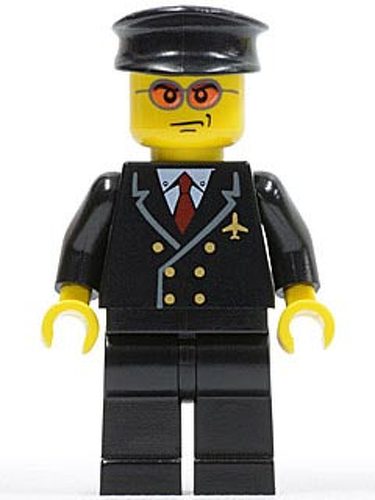 LEGO Airport - Pilot with Red Tie and 6 Buttons, Black Legs, Black Hat, Orange Sunglasses AIR042