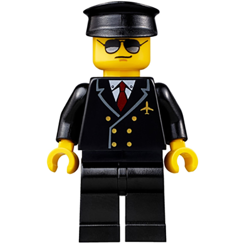 LEGO Minifigur Airport - Pilot, Black Legs, Red Tie and 6 Buttons, Black Hat, Black and Silver Sunglasses AIR055