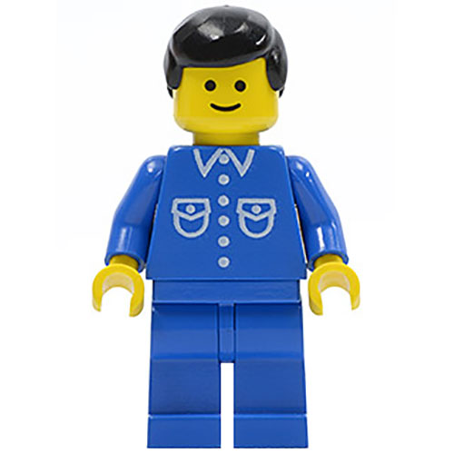 LEGO Minifigure Shirt with 6 Buttons - Blue, Blue Legs, Black Male Hair BUT019