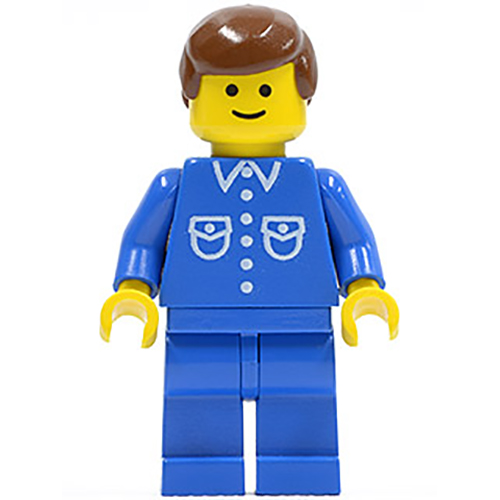 LEGO Minifigur Shirt with 6 Buttons - Blue, Blue Legs, Brown Male Hair BUT022