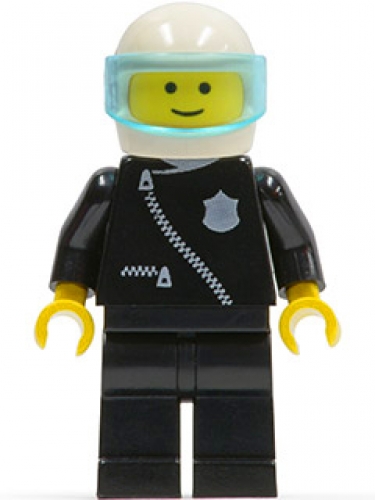 LEGO Minifigure Police - Zipper with Badge, Black Legs, White Helmet, Trans-Light Blue Visor COP004