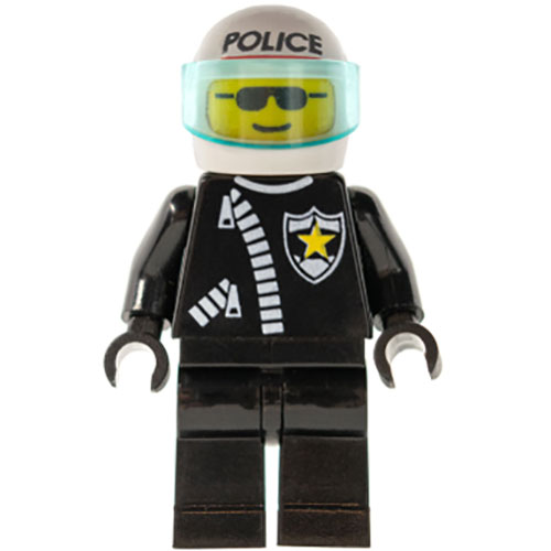 LEGO Minifigur Police - Zipper with Sheriff Star, White Helmet with Police Pattern, Trans-Light Blue Visor COP010