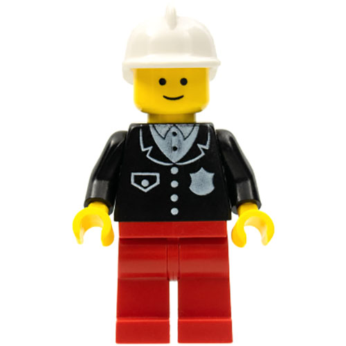 LEGO Minifigure Police - Suit with 4 Buttons, Red Legs, White Fire Helmet COP052