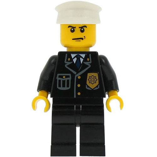 LEGO Minifigure Police - City Suit with Blue Tie and Badge, Black Legs, Scowl, White Hat CTY0008