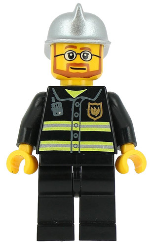 LEGO Minifigur Fire - Reflective Stripes, Black Legs, Silver Fire Helmet, Beard and Glasses (Hovercraft Pilot) CTY0087