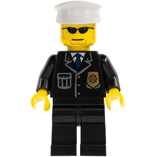 LEGO Minifigure Police - City Suit with Blue Tie and Badge, Black Legs, Sunglasses, White Hat CTY0094