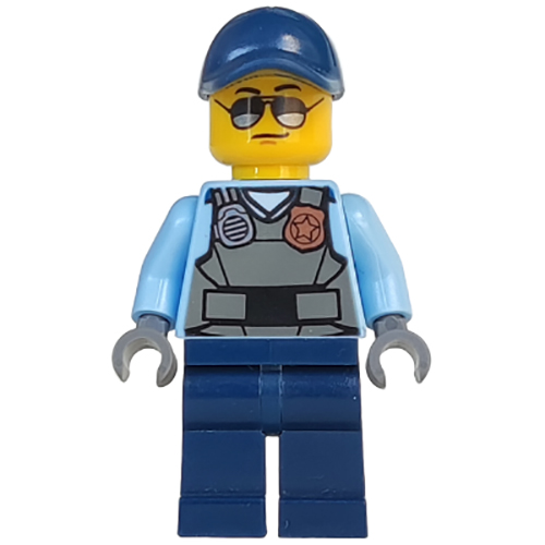 LEGO Minifigur Police - City Officer, Sunglasses, Gray Vest with Radio and Gold Badge, Dark Blue Legs, Dark Blue Cap CTY0619