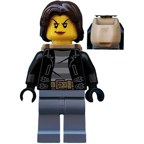 LEGO Minifigure Police - City Bandit Crook Female, Sand Blue Legs, Dark Brown Mid-Length Tousled Hair, Backpack CTY0642