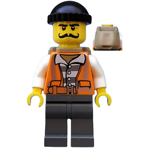 LEGO Minifigure Police - City Bandit Male with Orange Vest, Black Knit Cap, Moustache Curly Long CTY0754