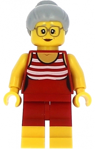 LEGO Minifigure Beachgoer - Gray Female Hair and Red Old Fashioned Swimsuit CTY0766