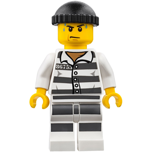 LEGO Minifigur Police - Jail Prisoner 86753 Prison Stripes, Black Knit Cap, White Striped Legs, Sweat Drops CTY0775