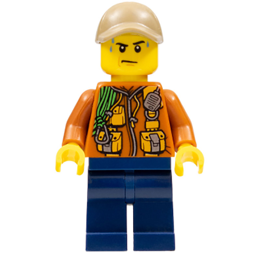 LEGO Minifigure City Jungle Explorer - Dark Orange Jacket with Pouches, Dark Blue Legs, Dark Tan Cap with Hole, Sweat Drops CTY0823