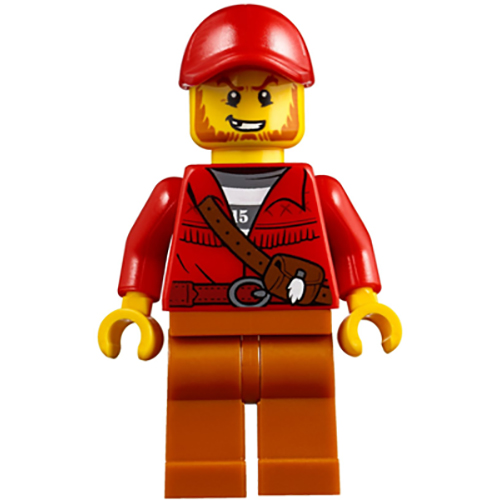 LEGO Minifigura Mountain Police - Crook Male with Red Fringed Shirt with Strap and Pouch, Red Cap CTY0831