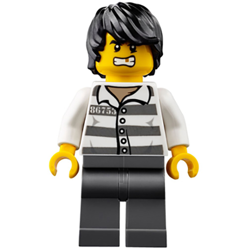 LEGO Minifigura Mountain Police - Jail Prisoner 86753 Prison Stripes, Black Tousled Hair CTY0833