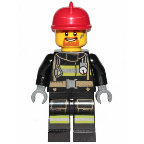 LEGO Minifigura Fire - Reflective Stripes with Utility Belt, Red Fire Helmet, Goatee CTY0965