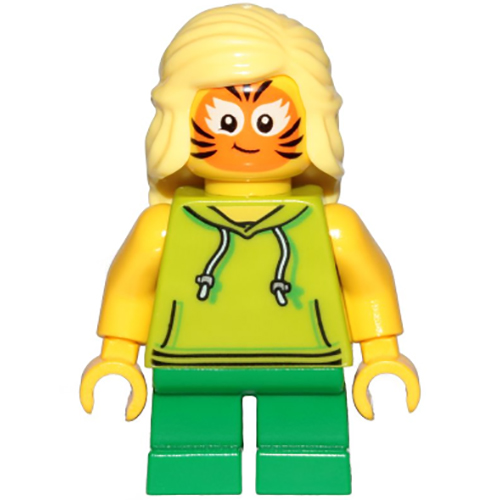 LEGO Minifigur Girl, Lime Hoodie, Green Short Legs, Orange Cat Face Paint CTY1014