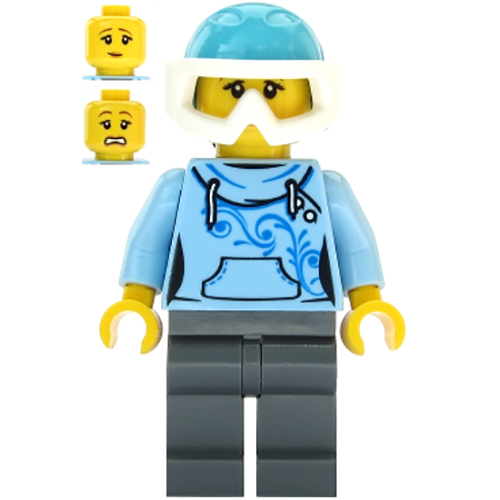 LEGO Minifigur Skier - Female, Bright Light Blue Hoodie, Medium Azure Ski Helmet, Ponytail CTY1088