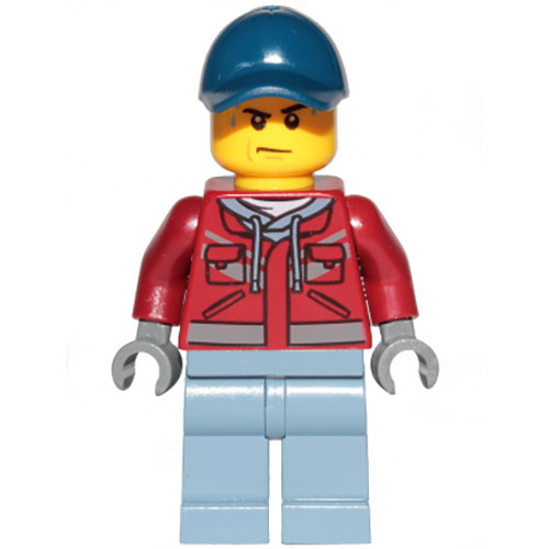 LEGO Minifigur Explorer - Male, Dark Red Hooded Sweatshirt, Dark Blue Cap, Frown, Sweat Drops CTY1172