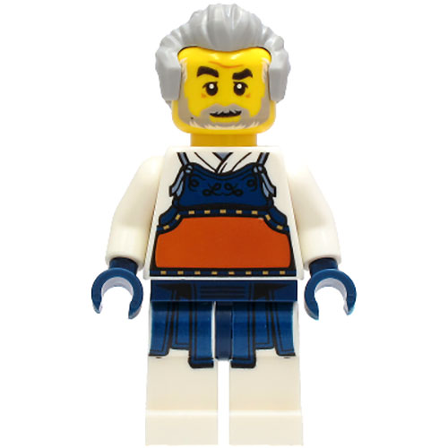 LEGO Minifigur Kendo Instructor - White Robe with Dark Blue and Dark Orange Bogu Armor, Light Bluish Gray Hair CTY1241