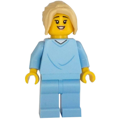 LEGO Minifigura Mother, Bright Light Blue Hospital Gown, Tan Hair CTY1347