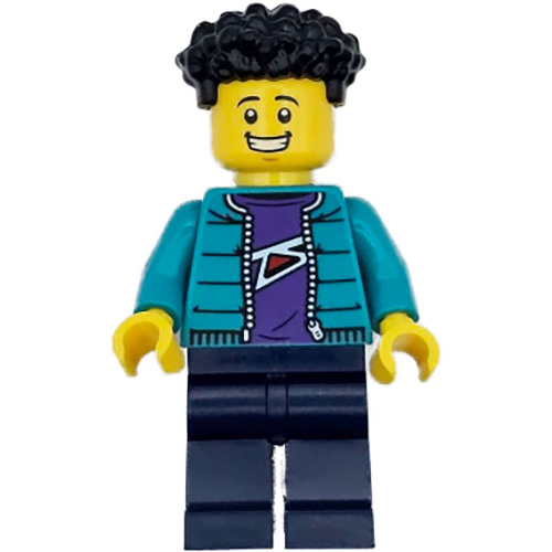 LEGO Minifigure Race Photographer - Male, Dark Turquoise Jacket, Dark Blue Legs, Black Coiled Hair CTY1719