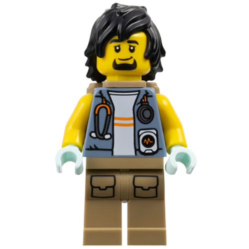 LEGO Minifigura City Jungle Explorer - Sand Blue Jacket, Stethoscope, Dark Tan Legs, Black Hair, Backpack CTY1780