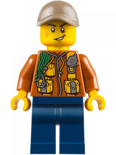 LEGO Minifigure City Jungle Explorer - Dark Orange Jacket with Pouches, Dark Blue Legs, Dark Tan Cap with Hole, Cheek Scuff CTY790