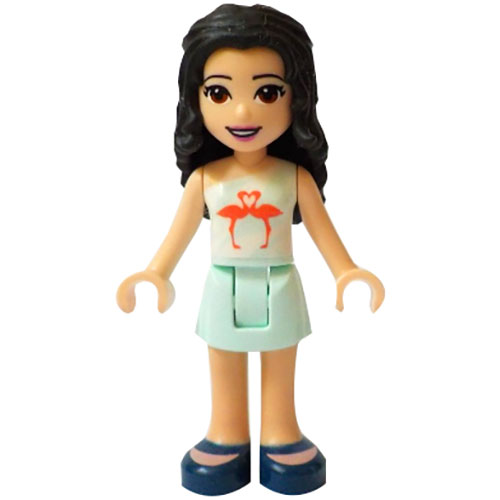 LEGO Minifigure Friends Emma, Light Aqua Skirt, White and Light Aqua Top with Coral Flamingo Birds FRND343