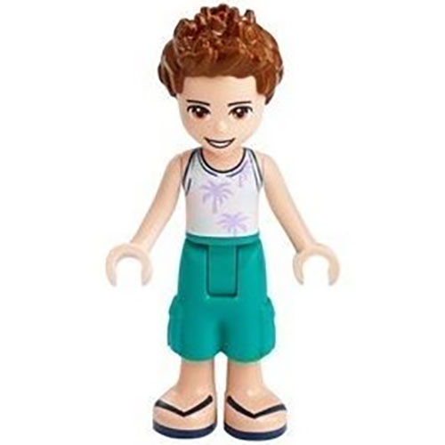 LEGO Minifigure Friends Ethan, Dark Turquoise Shorts, White Top with Palm Trees FRND385