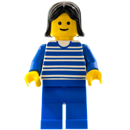 LEGO Minifigure Horizontal Lines Blue - Blue Arms - Blue Legs, Black Female Hair HOR002