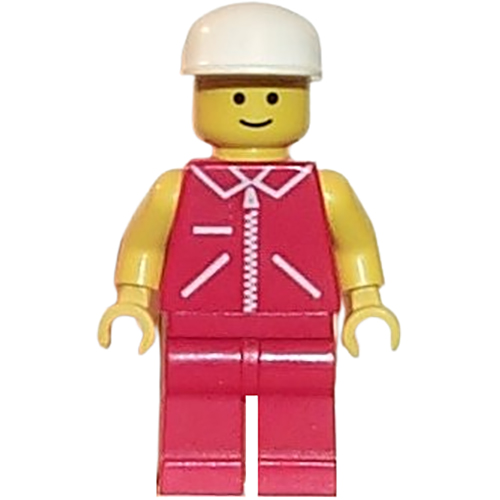 LEGO Minifigur Jacket Red with Zipper - Yellow Arms - Red Legs, White Cap JRED002