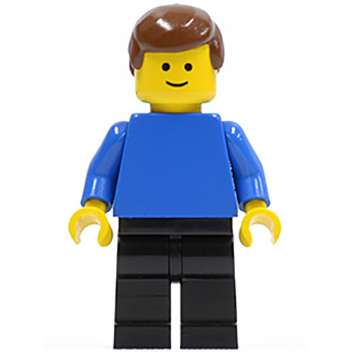 LEGO Minifigur Plain Blue Torso with Blue Arms, Black Legs, Brown Male Hair MMF005