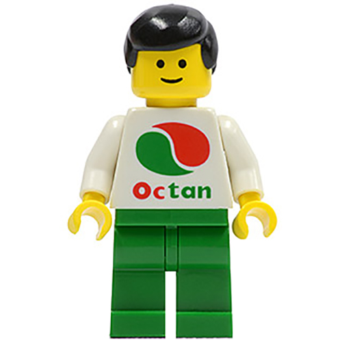 LEGO Minifigura Octan - White Logo, Green Legs, Black Male Hair OCT004