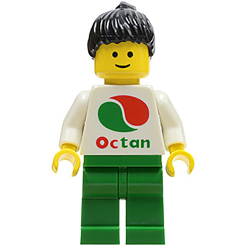 LEGO Minifigura Octan - White Logo, Green Legs, Black Ponytail Hair OCT009