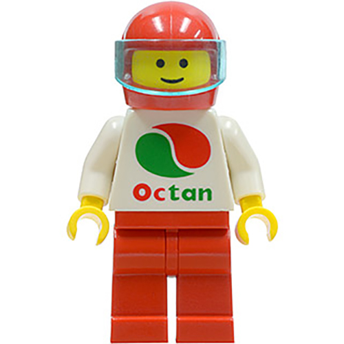 LEGO Minifigura Octan - White Logo, Red Legs, Red Helmet, Trans-Light Blue Visor OCT011