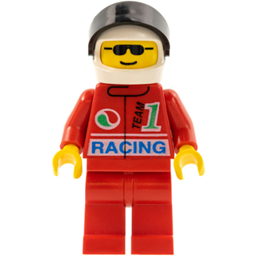 LEGO Minifigur Octan - Racing, Red Legs, White Helmet, Black Visor OCT031