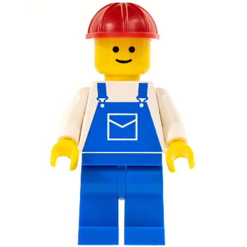 LEGO Minifigur Overalls Blue with Pocket, Blue Legs, Red Construction Helmet OVR001