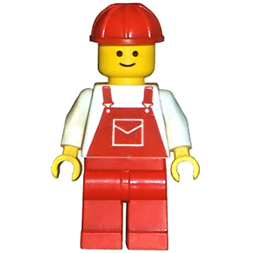 LEGO Minifigur Overalls Red with Pocket, Red Legs, Red Construction Helmet OVR005