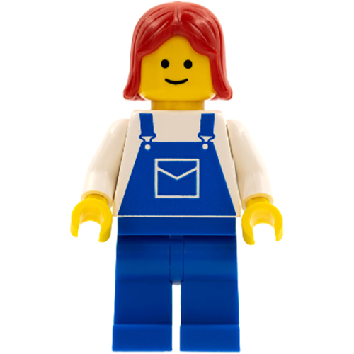 LEGO Minifigura Overalls Blue with Pocket, Blue Legs, Red Female Hair OVR029