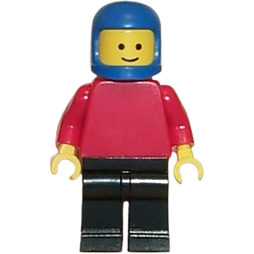 LEGO Minifigur Plain Red Torso with Red Arms, Black Legs, Blue Classic Helmet PLN025