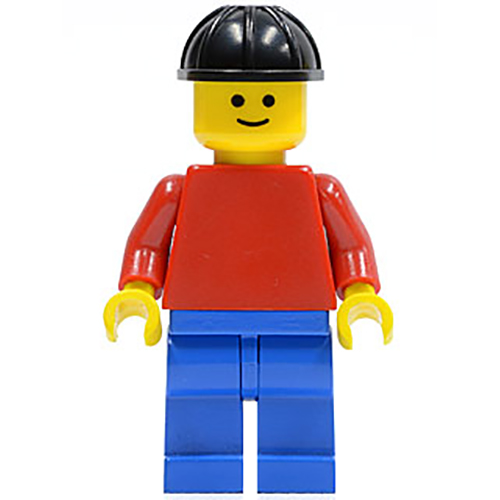 LEGO Minifigur Plain Red Torso with Red Arms, Blue Legs, Black Construction Helmet PLN042