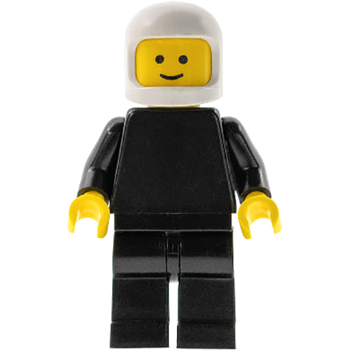 LEGO Minifigura Plain Black Torso with Black Arms, Black Legs, White Classic Helmet PLN051