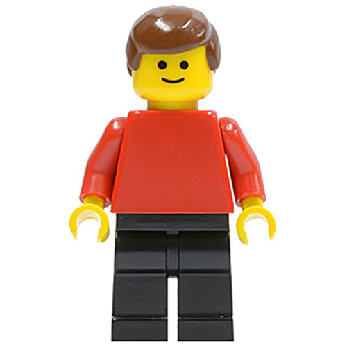 LEGO Minifigur Plain Red Torso with Red Arms, Black Legs, Brown Male Hair PLN073