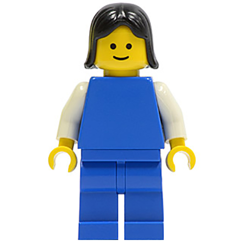 LEGO Minifigur Plain Blue Torso with White Arms, Blue Legs, Black Female Hair PLN075