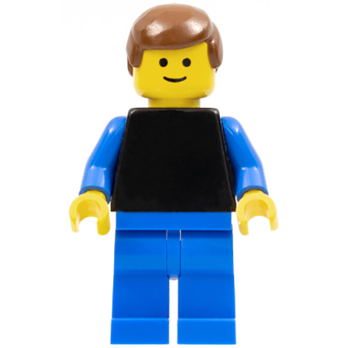 LEGO Minifigure Plain Black Torso with Blue Arms, Blue Legs, Brown Male Hair PLN087