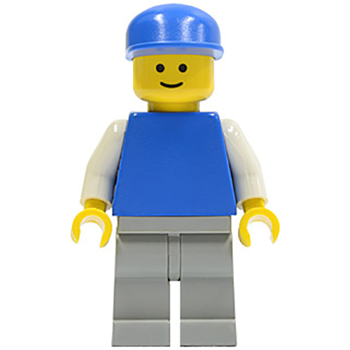 LEGO Minifigur Plain Blue Torso with White Arms, Light Gray Legs, Blue Cap PLN144