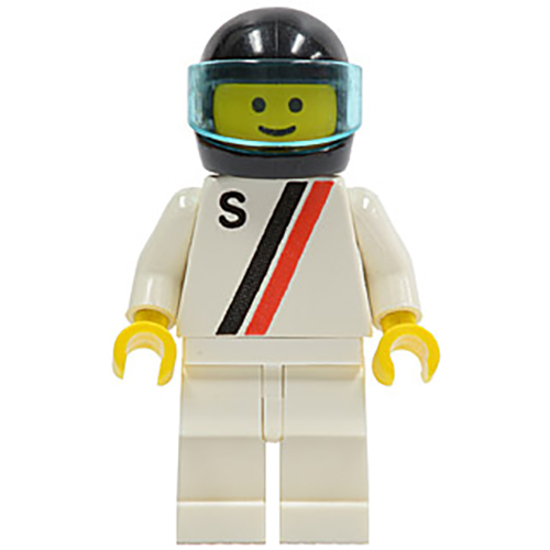 LEGO Minifigur White with Red / Black Stripe, with S Pattern, White Legs, Black Helmet, Trans-Light Blue Visor S005