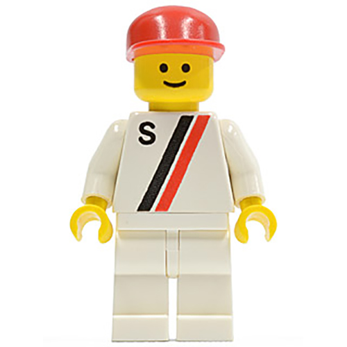 LEGO Minifigur White with Red / Black Stripe, White Legs, Red Cap with S Pattern S008