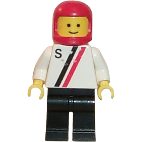 LEGO Minifigure S - White with Red / Black Stripe, Black Legs, Red Classic Helmet S011