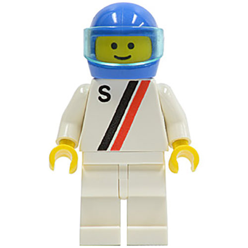 LEGO Minifigure White with Red / Black Stripe, with S Pattern, White Legs, Blue Helmet, Trans-Light Blue Visor S012